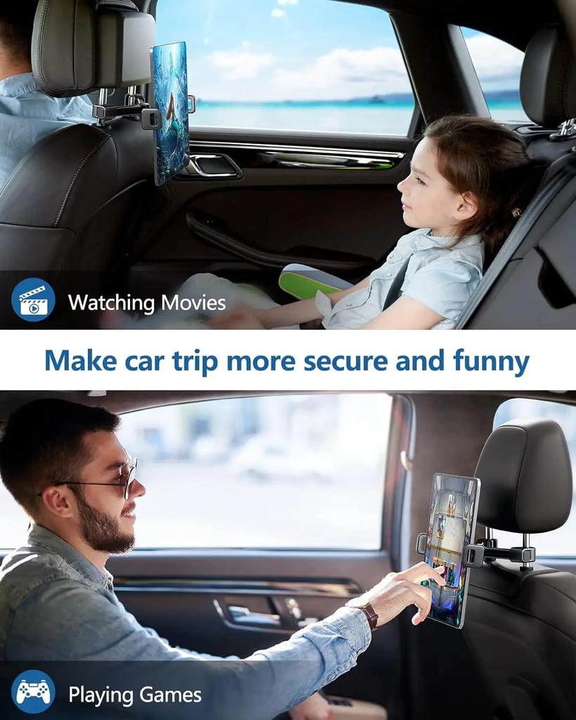 360° Rotation Bilnackstöd Baksätesfäste, Telefon/Surfplatta Bilhållare, Viktiga Tillbehör för Bilresan, Justerbart Surfplattahållare för Baksätet