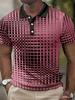 Casual Geometric Block Print Short Sleeve Zip Collar Polo Shirt for Men