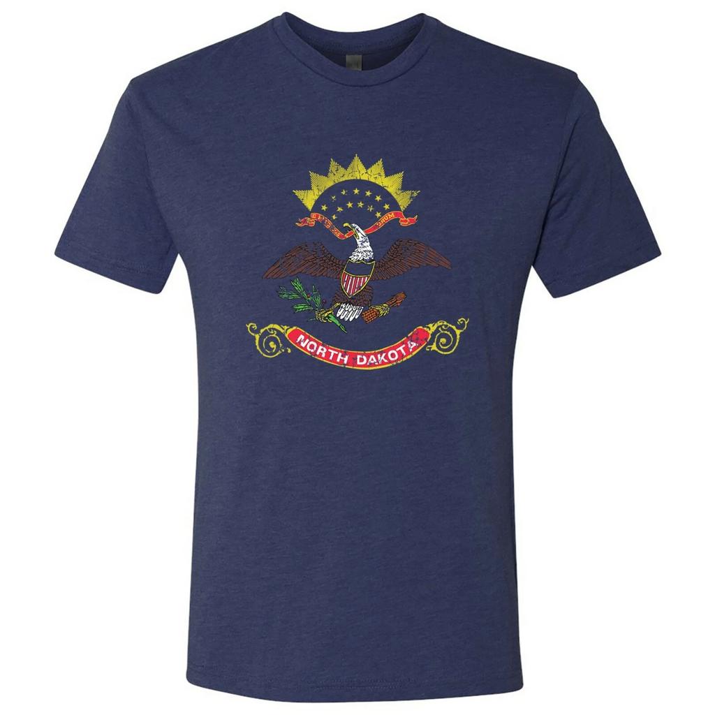 North Dakota Flag State Pride Triblend Mens T-Shirt - Vintage Navy