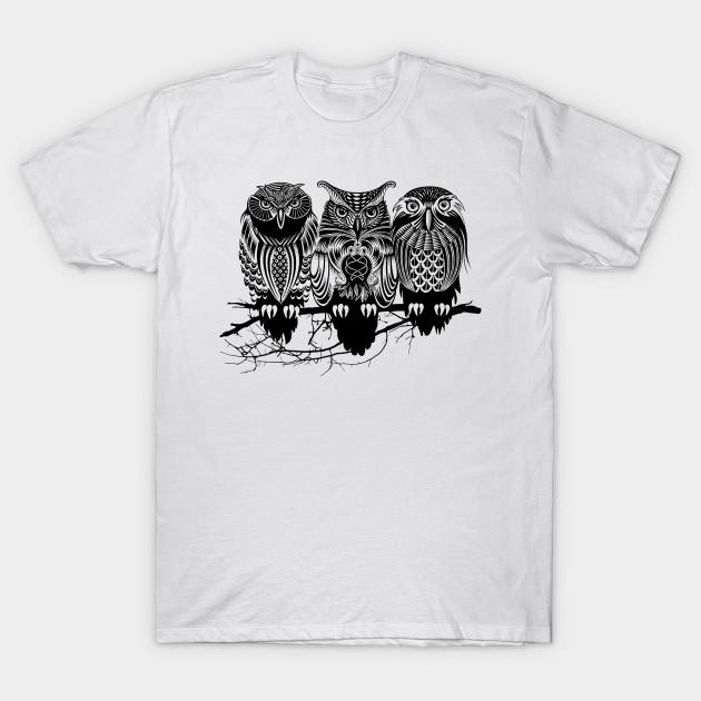 Men Black Print T-shirt Owls No-Cut Transfer Paper Print Cotton Tshirt S белый