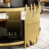 Modern Black Glass Coffee Table,Luxury Living Room Tables with Double Glass Top,Round Coffee Table with Golden Steel Base
