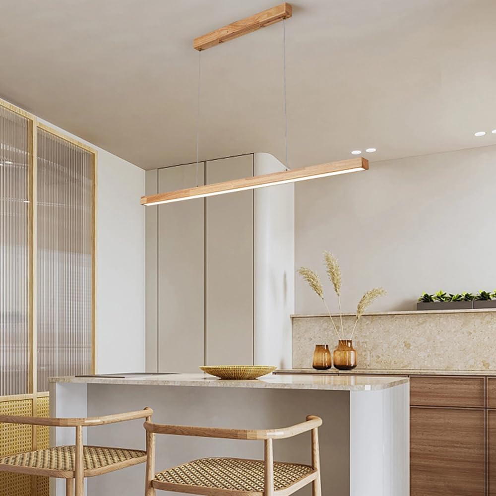 Chandelier , Wood Linear Pendant Light LED Lighting Fixture Wooden Chandelier Dining Room Ceiling Suspension Hanging Light Adjustable Island Lights