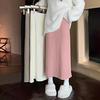 Women Midi Skirt High Waist Loose Fit Ribbed Knitting Skirt Solid Color Autumn Winter Straight Fit Skirt Versatile Daily Wear