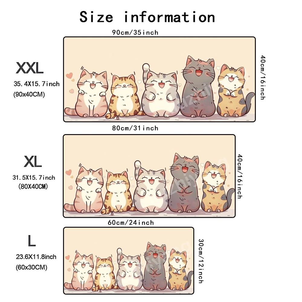 Cute Kittens Mouse Pad Large Computer Office Game Table Mat Rubber AntiSlip Stitched Edge Keyboard Mats 90x40 Xxl Desk Pads
