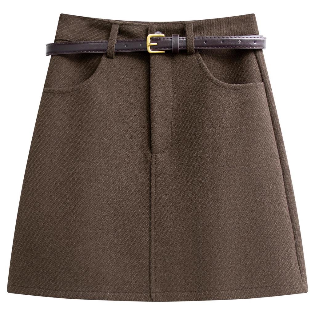 Plus Size Women's High-Waisted Woolen A-Line Skirt with Lining - Spring & Autumn Collection