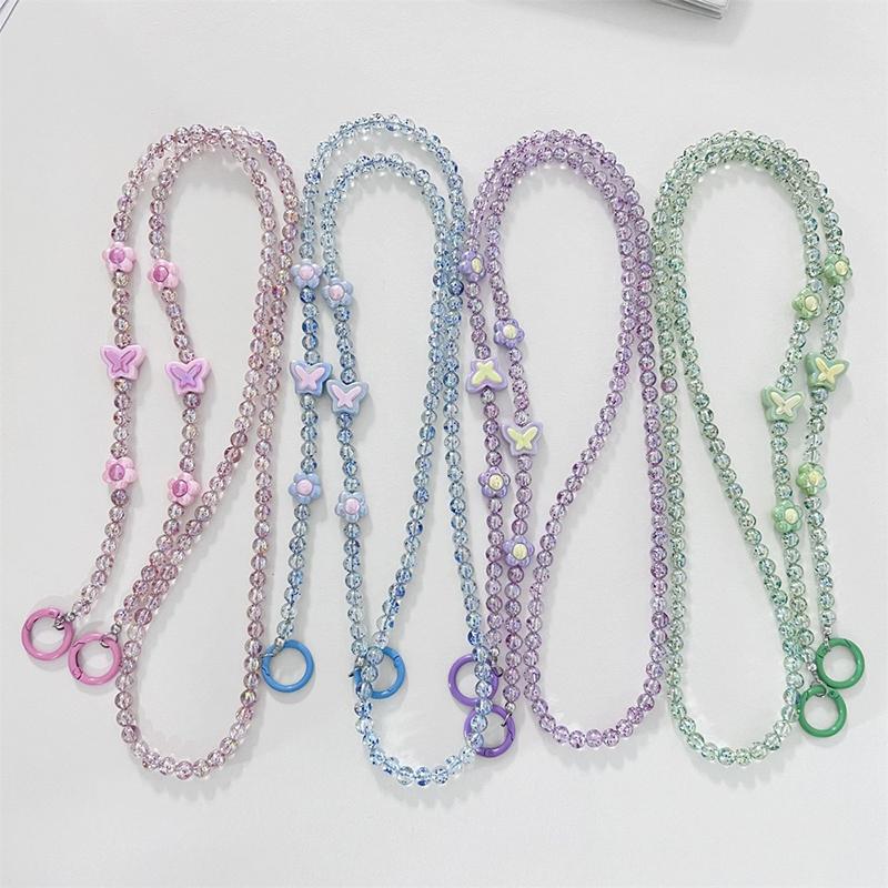 Crossbody Long  Beaded Mobile Phone Hanging Chain Phone Case Lanyard Anti-Loss Rope With Clip Bag Pendants For Iphone