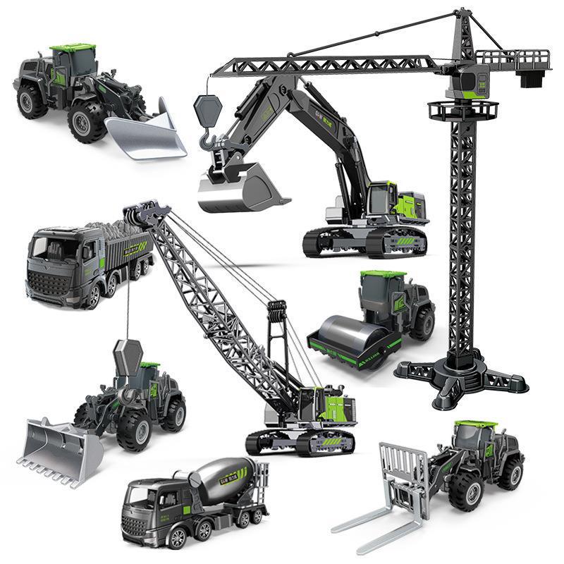 Alloy Construction Toy Set: Excavator, Mixer, Crane for Kids 0-6.
