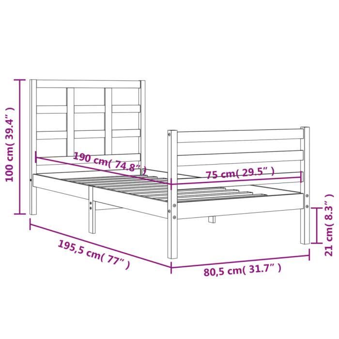 VidaXL Bed Frame with Headboard White Small Single Solid Wood 3193947