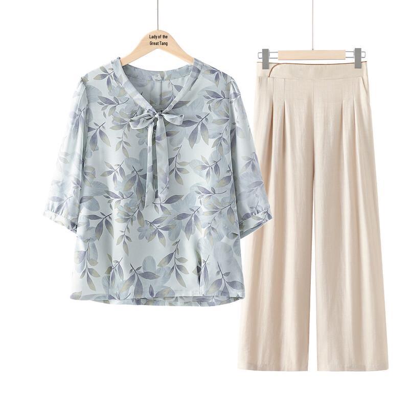 Elderly Women s V-Neck Breathable Blouse Set 2XL