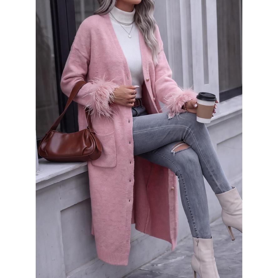 YYFS Women's Fashion Casual Fall Winter Solid Color Print Long Sleeve V-Neck Sweaters