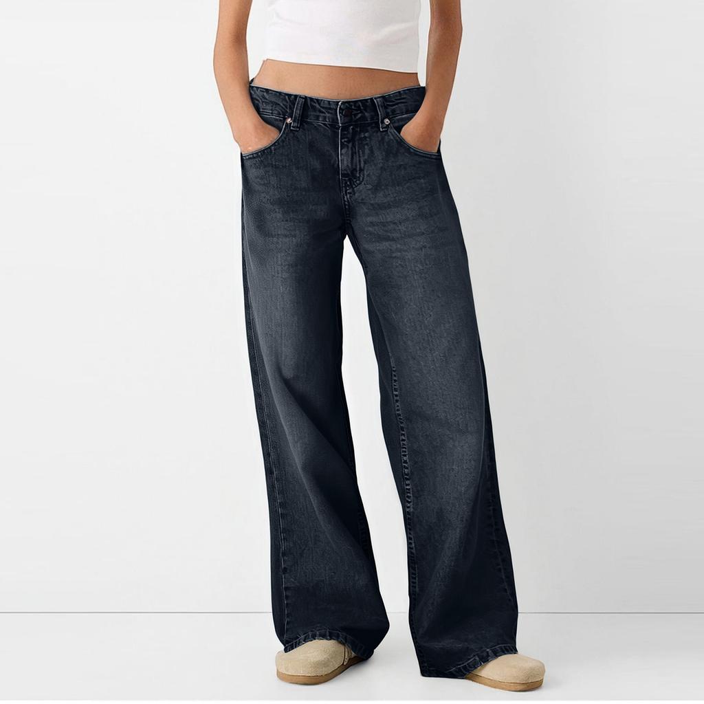 Damen Retro High-Rise Straight Street Wide-Leg Jeans