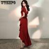 WTEMPO Damenkleid, sexy, hochgeschnitten, Fischschwanzkleid, Hüfttaille, schmales Kleid mit Trägern, hohles Partykleid