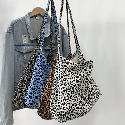 Leopard Print Floral Casual Canvas Bag Large Capacity Bag Female Japanese Lightweight Crossbody Bag Student Commuting Bags