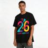 2026 Happy New Year Color Block Number Print Casual Crewneck Top Pure cotton T-shirt