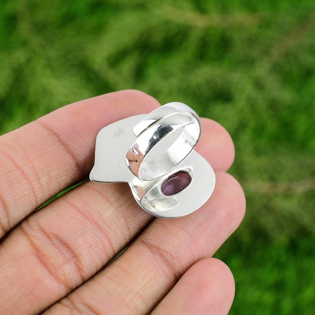 Sterling Silver Natural African Amethyst Statement Mother February Birth Ring