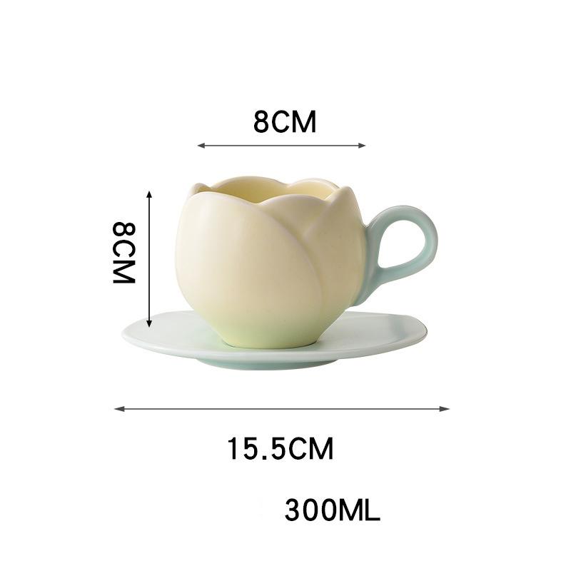 

Premium Afternoon Tea Cup 280300ml Flower Mark Ceramic Cup And Plate Set Vintage Tulip Coffee Cup High Beauty Exquisite Pink Ruby Red 200-400ml
