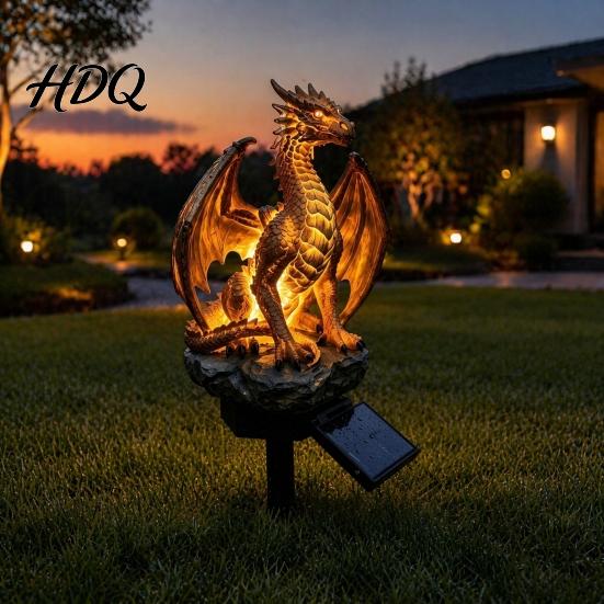 Scultura Fantasy per Giardino con Drago Luminoso Lampada Solare da Giardino Statua Gotica Medievale da Esterno Lampada Impermeabile Idee Regalo per Amanti Resina per Patio