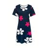 Women's Casual Abstract Floral Print T-Shirt Dress Navy Blue with Pink & White Contrast Tank Dress Breathable Y2k Ladies Clothes