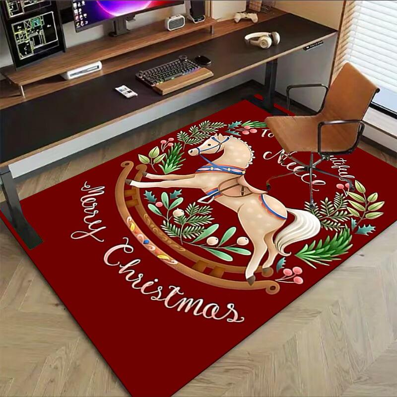 1PC Rocking horse Merry Christmas Extra Large Non Slip Floor carpet, Office, family, bedroom
