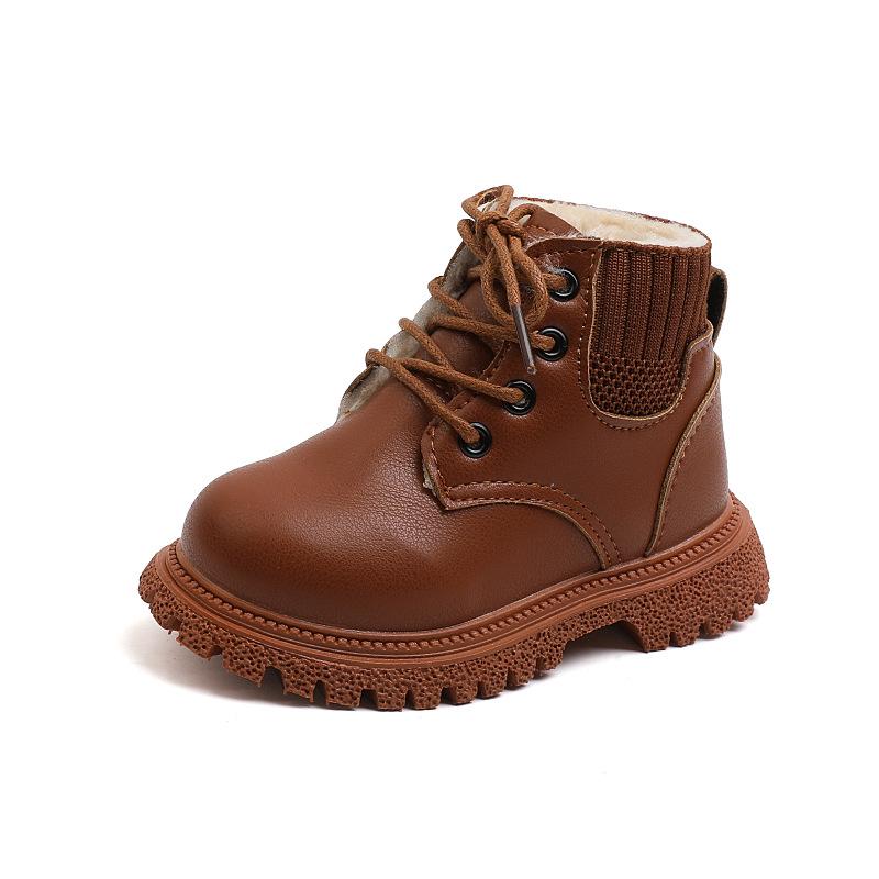 2021 Kids' Winter Velvet Ankle Boots - Boys' Martin Style, Girls' Soft Sole, Cotton Leather