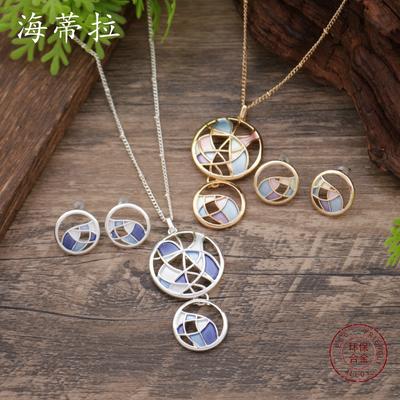 Luxury New Enamel Color Round Hollow Flower Stud Earrings Pendant Set, Women's Fashion Versatile Flower Necklace
