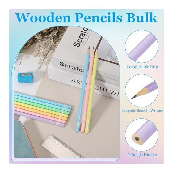 PATIKIL 24 Pack Triangular Wooden Pencils, HB Graphite Pencils for Office, Engineering, Marking, Writing, Art, Painting Supplies, Purple, Smooth