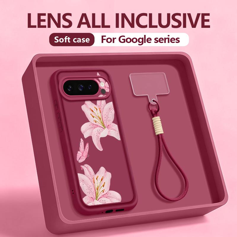 Colorful Floral Pattern Phone Case For Google Pixel 10 9 8 7 Pro Pixel 9 10 Pro XL 7A 8A 9A Shockproof Soft Lanyard Back Cover