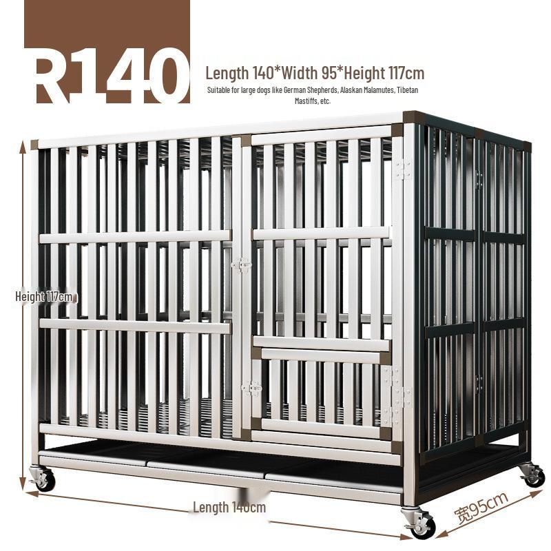 Foldable Stainless Steel Dog Cage with Toilet for Large, Medium, Small Dogs - Indoor Home Pet Kennel for Golden Retrievers & Teddies