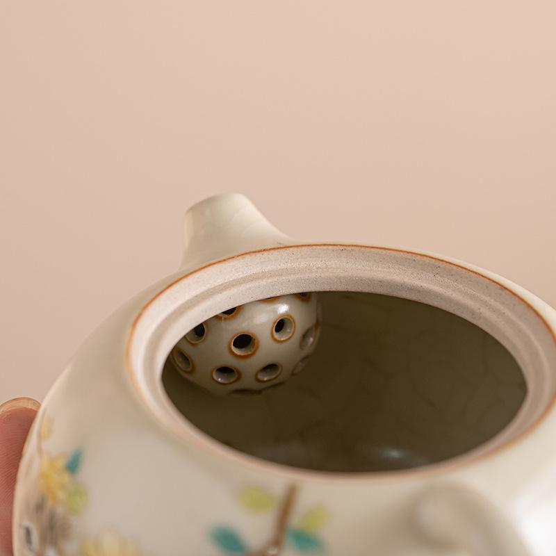 Imitation Song Ru Kiln Beige Xishi Pot Ceramic Square Small Bubble Teapot Household Filter Single Pot Kung Fu Tea Set Teapot