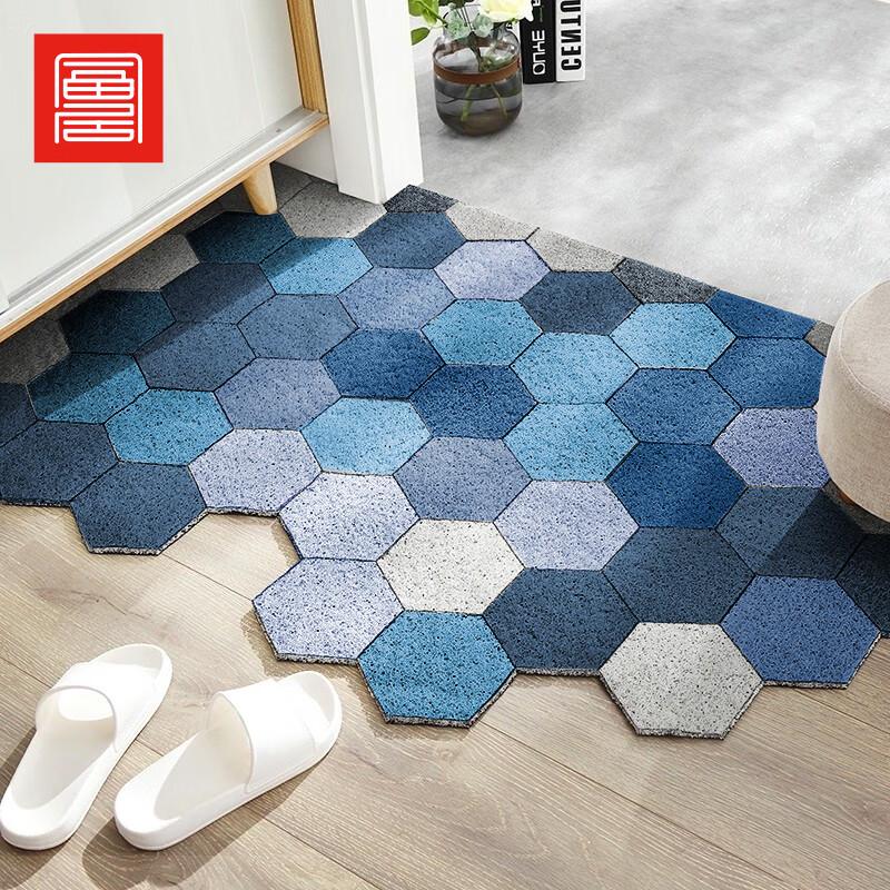 FOOJO Loop Mat, Cuttable Entrance Mat, Waterproof And Non-Slip Doormat for Removing Dirt, 60*90cm, Geometric Blue Tone