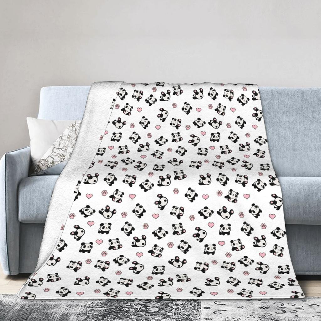 Panda Love Animal Fleece Throw Blankets Valentine's Day Blankets for Bed Office Super Soft Bedspread