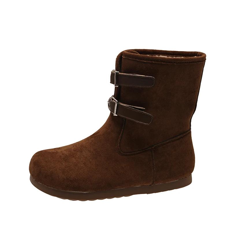 Fur Women Ankle Boots Suede Flats Shoes Woman 2025 Trend Winter Fashion New Brand Designer Dress Walking Cozy Casual Mujer Botas