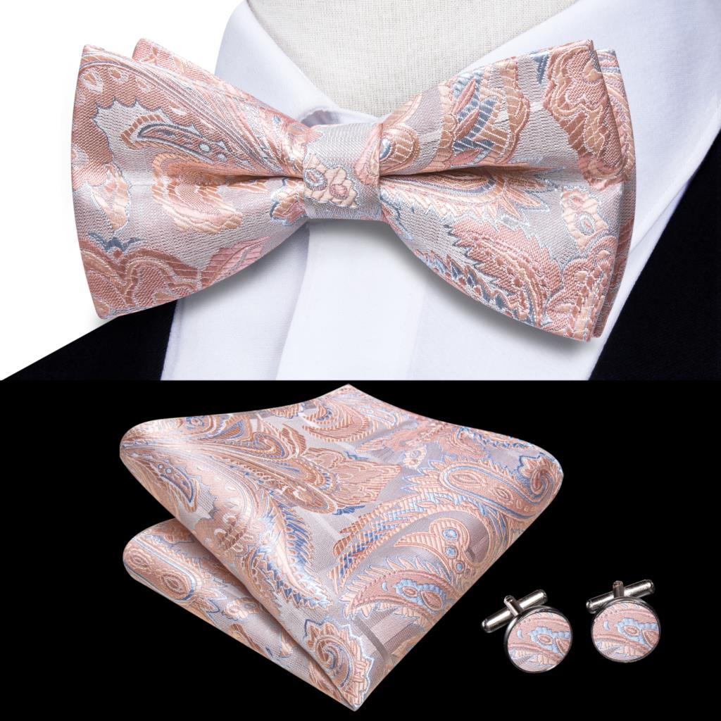 Hi-Tie Gestreifte Schwarz Rot Herren Fliege Einstecktuch Manschettenknöpfe Vorgebundene Seide Schmetterlingsknoten Fliege für Herren Business Party Großhandel