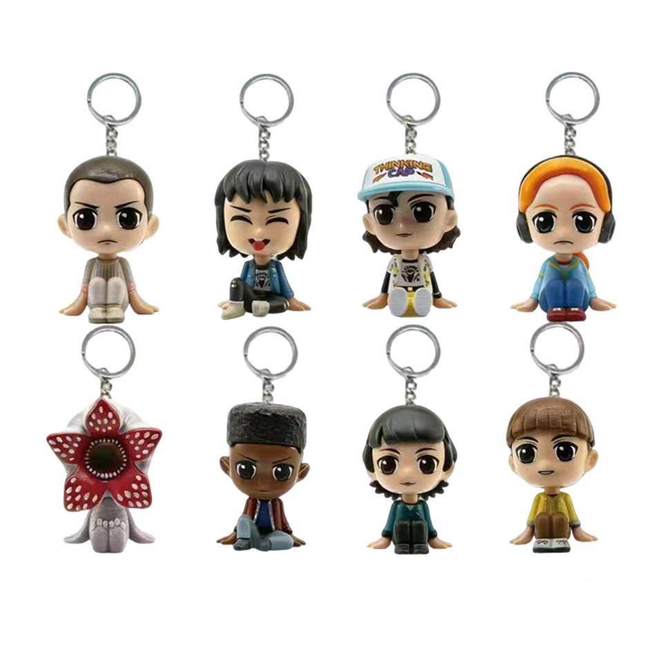 

8pcs Q version Stranger ELEVEN Demogorgon DUSTIN Barb Steve Robin Keychain Toy Vinyl Figure Pocket Things Keychain Model Toy