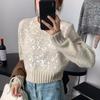 Sequined Knitted Sweater Top Women's Autumn and Winter New Lazy Wind Pullover Round Neck Heavy Industry Super Good-looking Short Sweater