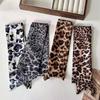 Luxury Leopard Print Tie Painting Silk Scarf Women Long Ribbon Skinny Bag Handle Ribbon Scarves Lady Spring Neckerchief Hairband