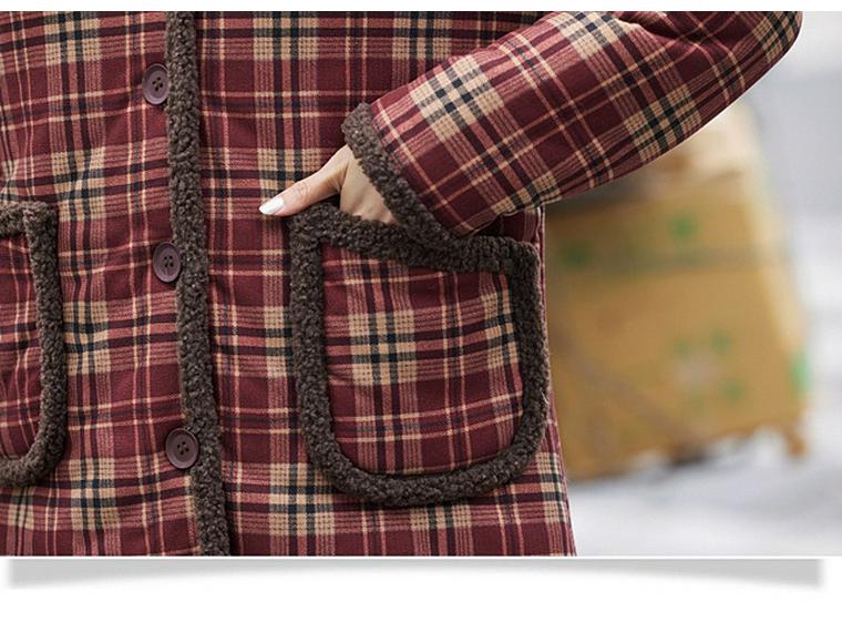 Mom's Winter Velvet-Lined Plaid Jacket - Warm, Cotton Padded, Plus Size for Middle-Aged & Elderly Women