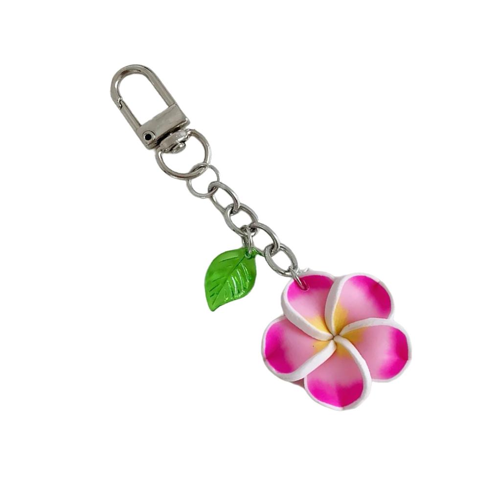 Sweet Frangipani Floral Pendant Keychain Cheerful Sunflower Key Ring Bag Decoration Gift For Women Girls Friend