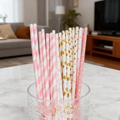 100Pcs Glitter Biodegradable Paper Straws Random Patterns Wedding Party Decorations Champagne Cocktail Luxury Supplies