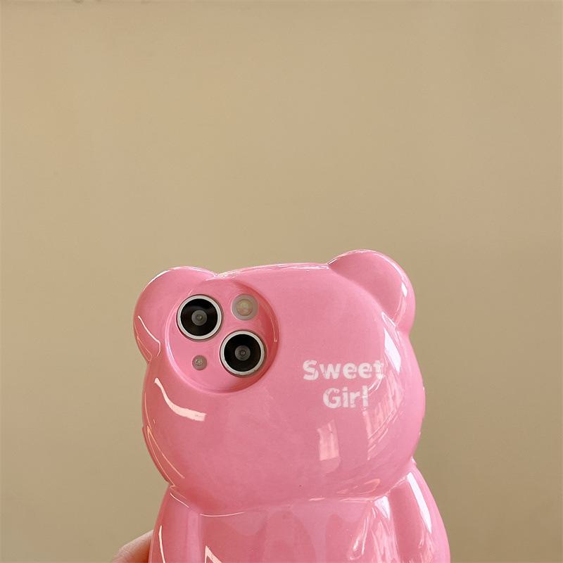 Verlauf Cremefarbenes Rosa Bär Anti-Fall Cartoon Weiche Handyhülle für Apple 14 Promax, 13, 12, 11.