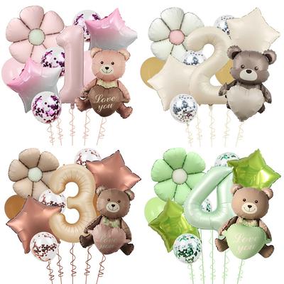 Oso de Amor Mate Margaritas de Colores Película de Aluminio de 40 Pulgadas Caramelo Crema Lentejuelas Set de Globos de Látex para Cumpleaños