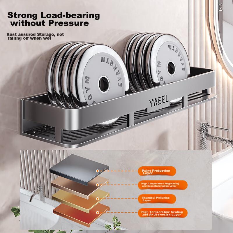 Yweel Bathroom Storage Rack, Space Aluminum No-Drilling Toilet Washbasin Kitchen Storage Wall-Mounted Bathroom Shelf