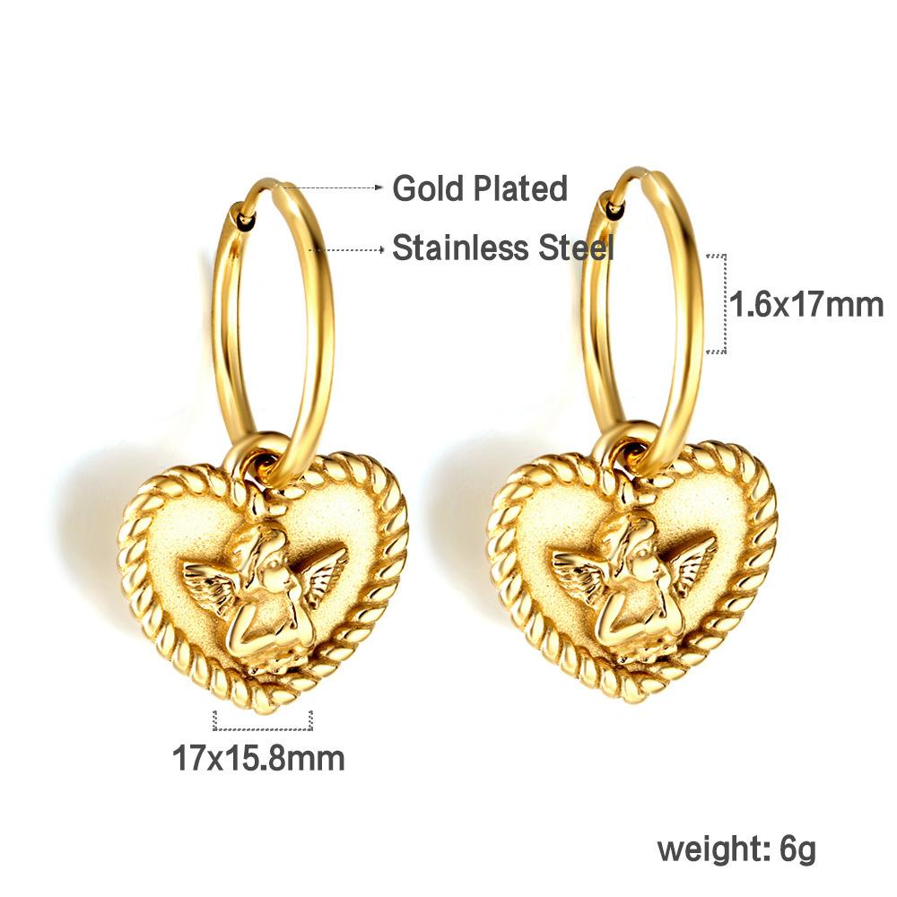 Angel Heart Design Gold Earrings And Necklace Jewelry Set Unique Small Aesthetic Accessories