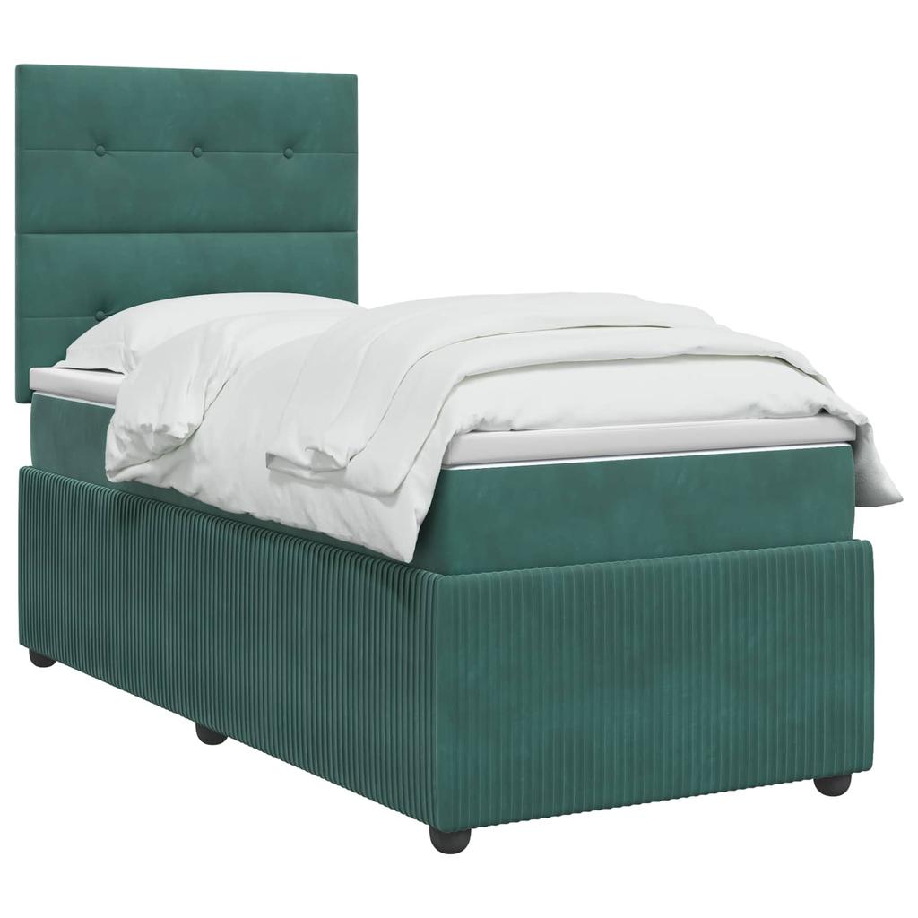 LED Box Spring Bed with Mattress Dark Green 90 x 190 cm Velvet