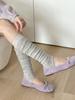 Ballet-Style Over-the-Knee Thin Summer Socks for Women - Solid Color, Calf-Slimming, Double-Needle Scrunch Design