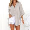 Loose Long Sleeve Casual Shirt for Women Side Lace Up Button Lapel Knotted Top
