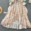 Spring Women Elegant V-neck Designer Print Runway Dress Long Maxi Lace-up Ruffles Holiday Party Dresses
