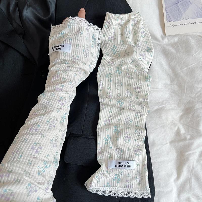 

1 пара летних велосипедных охлаждающих рукавов из ледяного шелка с цветочным принтом для бега и занятий спортом на открытом воздухе, солнцезащитные рукава