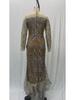 2025 Spring European & American Women's Hot Stamping Long-Sleeved Slim Evening Dress