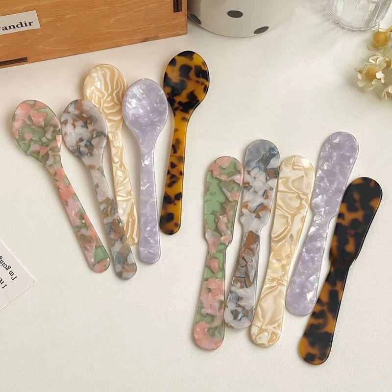 1Set Retro Dessert Knife Spoon Jam Butter Knife Tableware Plastic Spoon Lovely Photography Props Kitchen Tableware Set